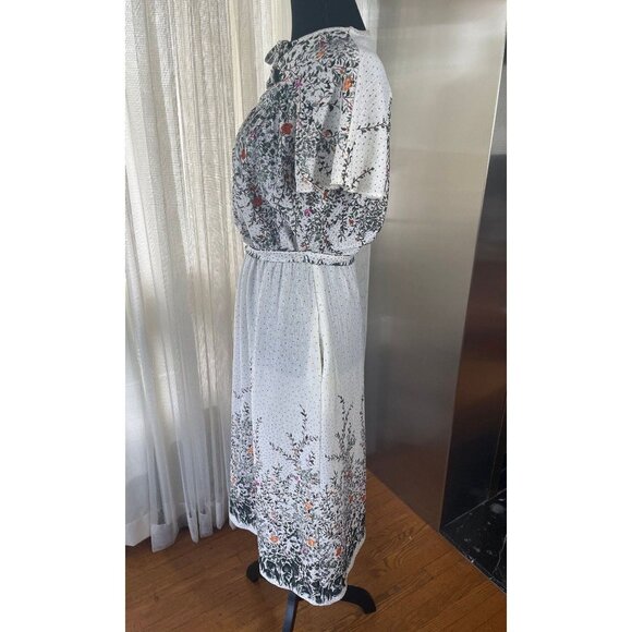 Vintage 80s summer dress, assorted belt, cream white, green red ombre floral - Picture 3 of 8